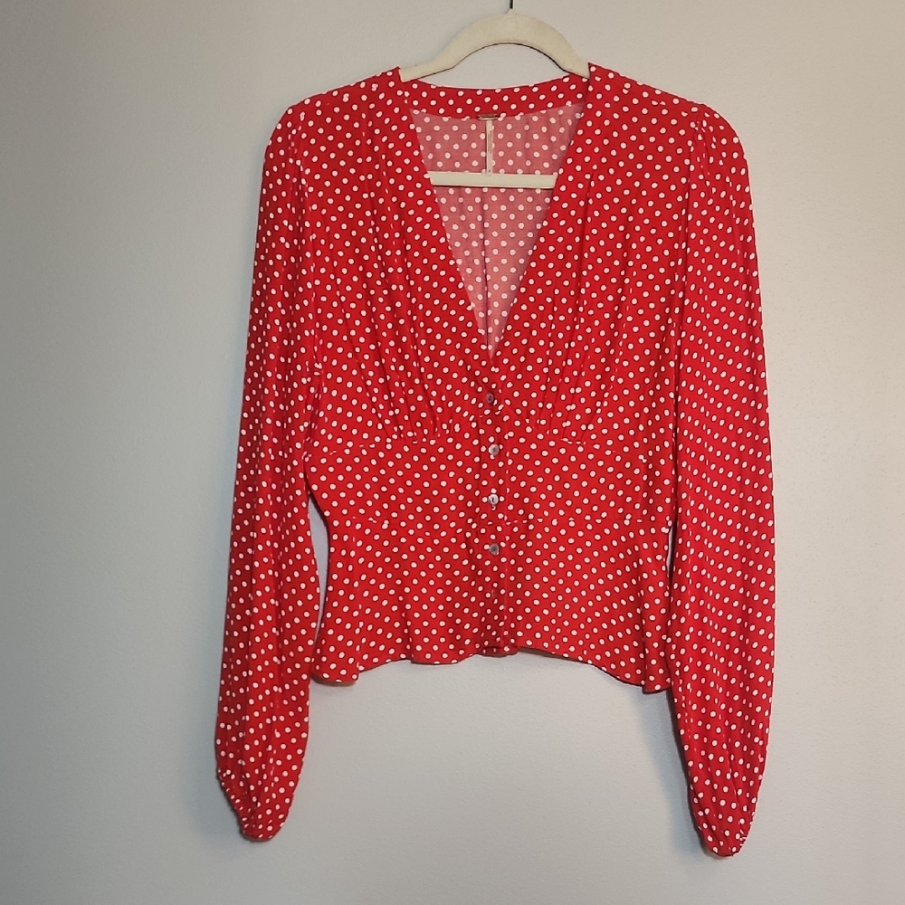 Free People Red Polka Dot Women's Top